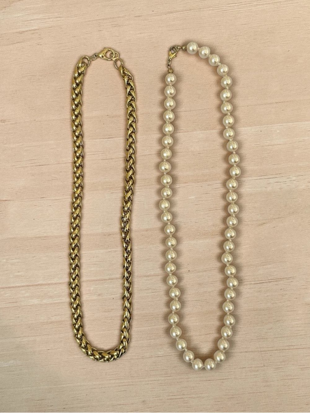 Vintage Cream Pearl Strand & Vintage Gold-tone Chain Necklace Duo